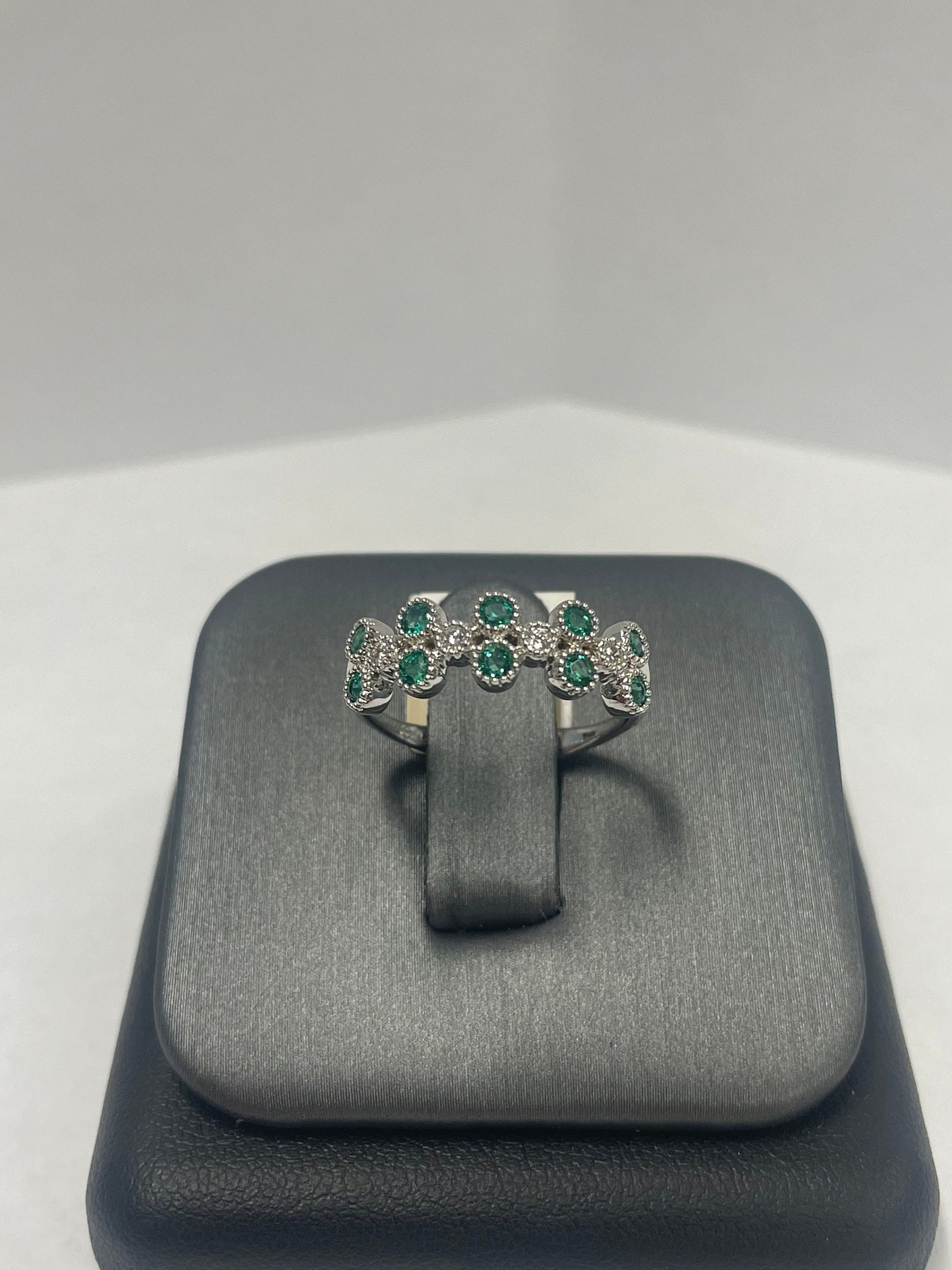 14k White Gold Emerald - Diamond Ring