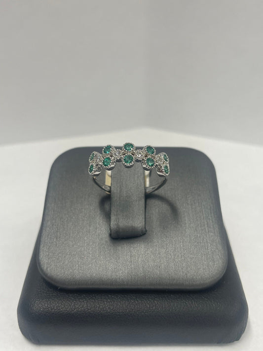 14k White Gold Emerald - Diamond Ring