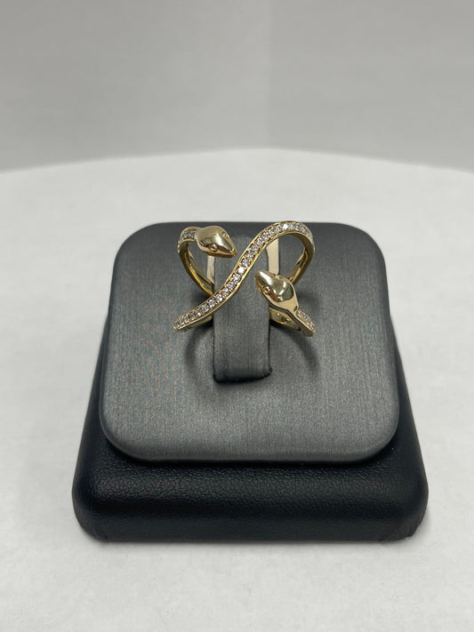 14k Yellow Gold Diamond Snake Ring