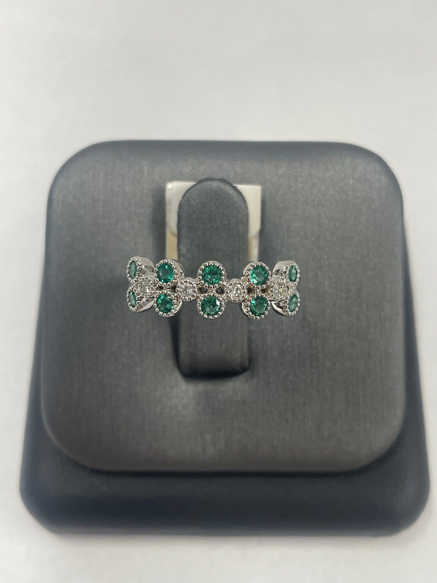 14k White Gold Emerald - Diamond Ring