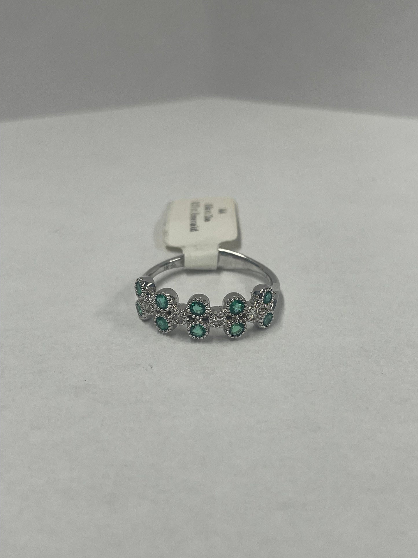 14k White Gold Emerald - Diamond Ring