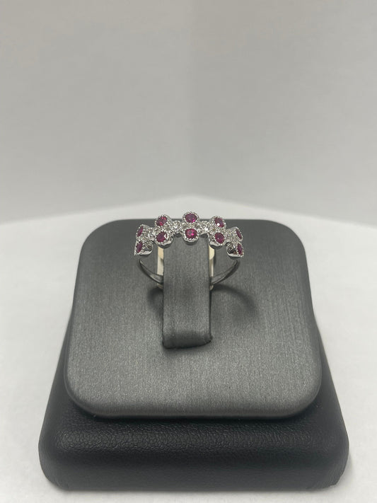 14k White Gold Ruby - Diamond Ring