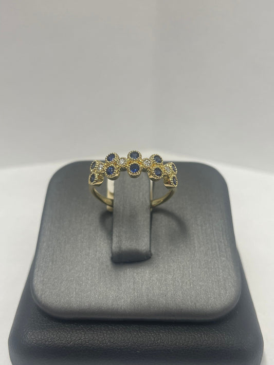 14k Yellow Gold Sapphire - Diamond Ring