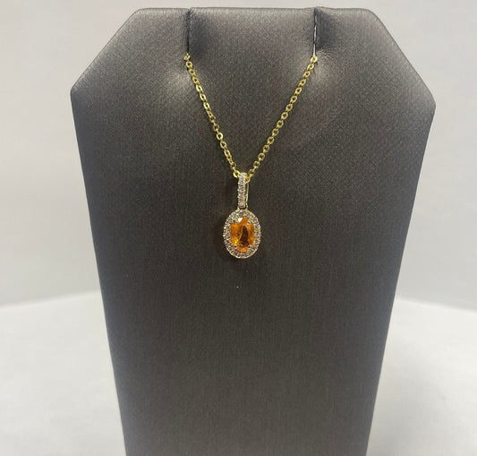 14k Yellow Gold Orange Sapphire Diamond Pendant