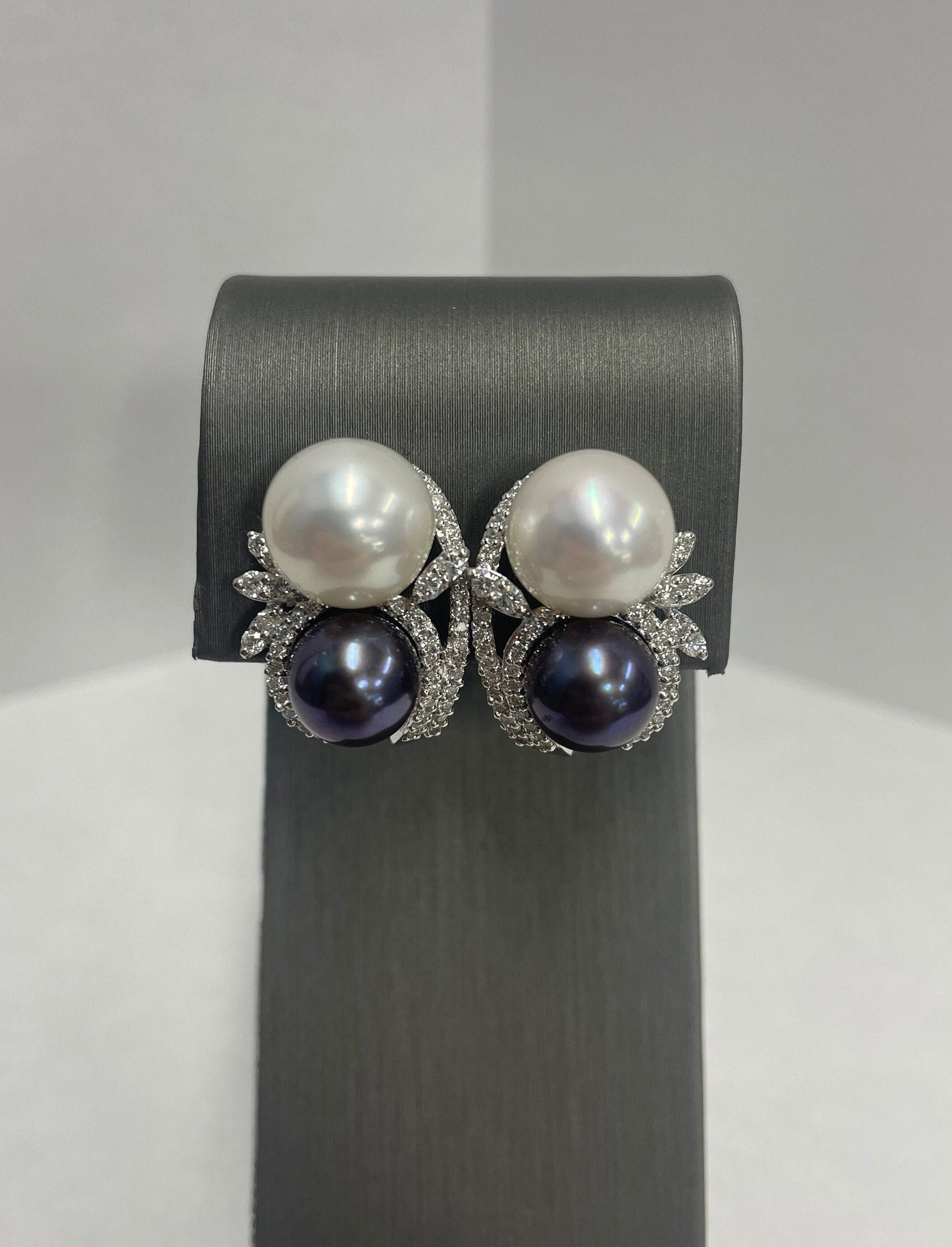 Black and White Pearl Diamond Earrings 18k White Gold