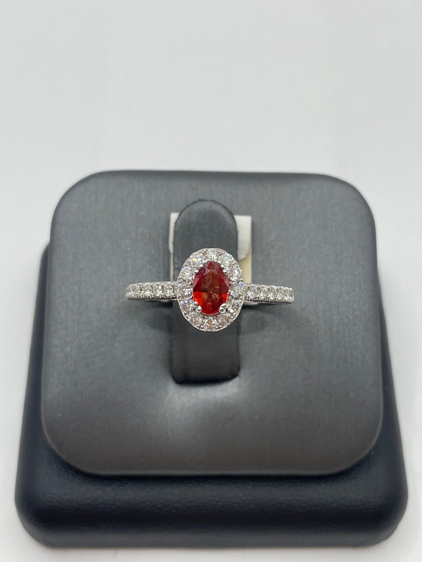 14k White Gold Orange Sapphire Diamond Ring