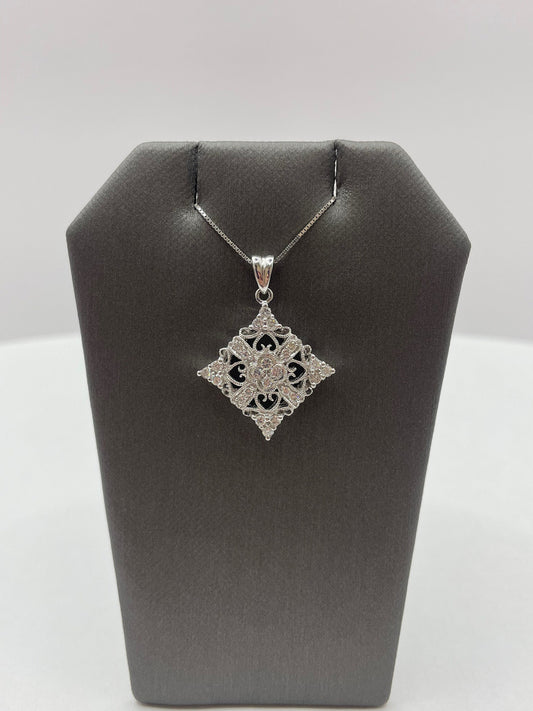 14k White Gold Snowflake Design Diamond Pendant