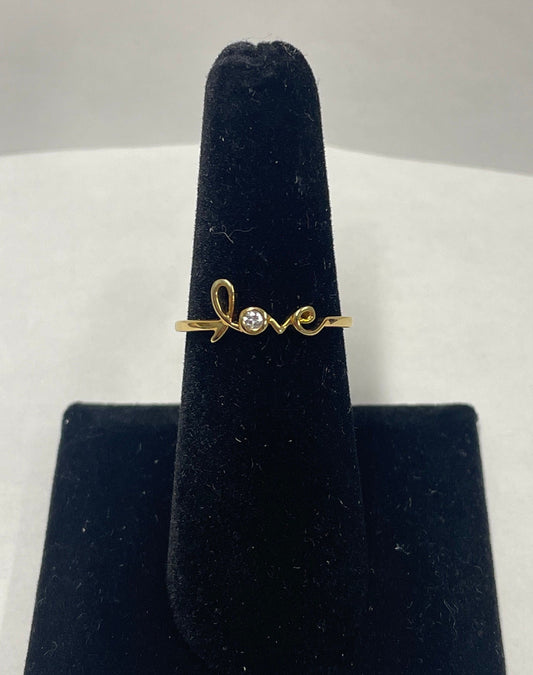 14k Yellow Gold Love Diamond Bezel Set Ring