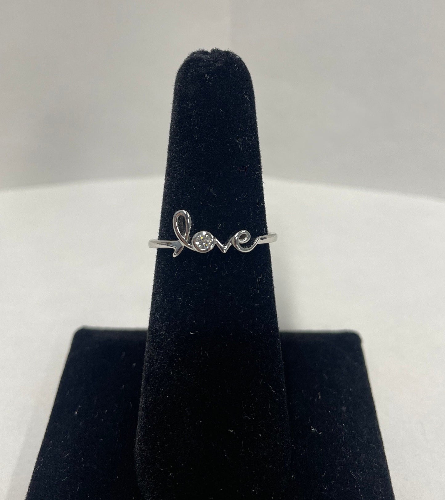 14k White Gold Love Diamond Bezel Set Ring