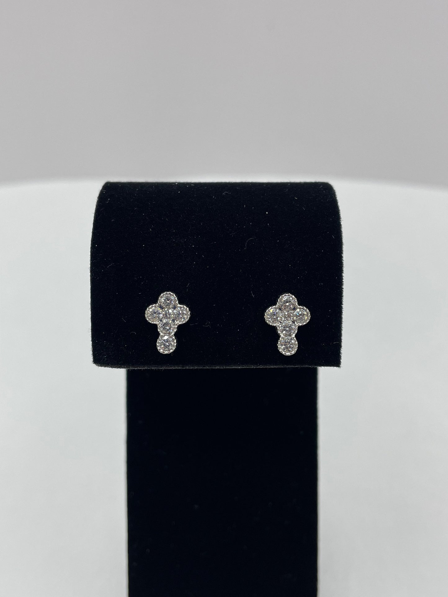 14k White Gold Floral Cross Diamond Earrings