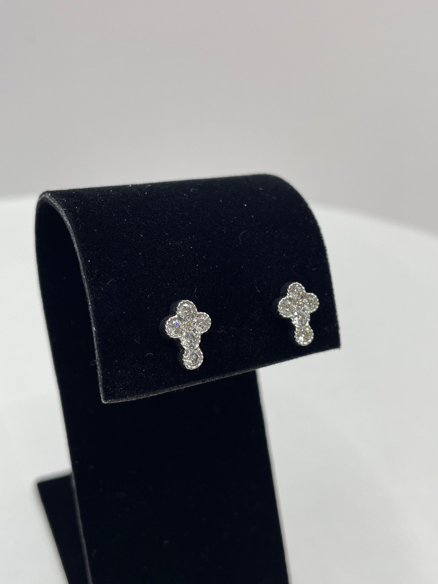 14k White Gold Floral Cross Diamond Earrings