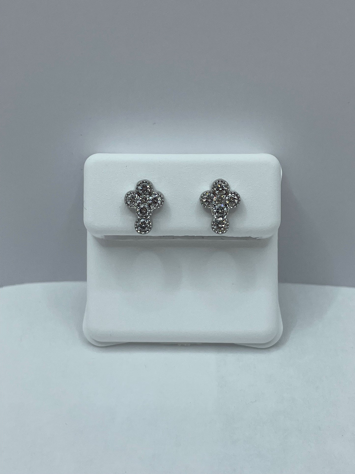 14k White Gold Floral Cross Diamond Earrings