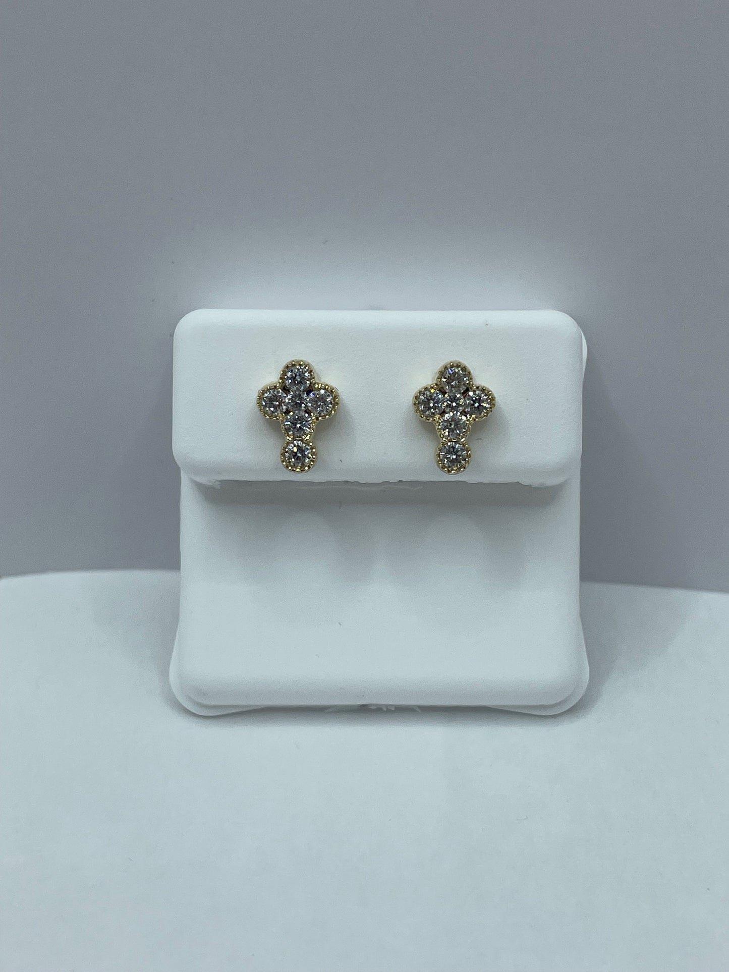 14k Yellow Gold Floral Cross Diamond Earrings