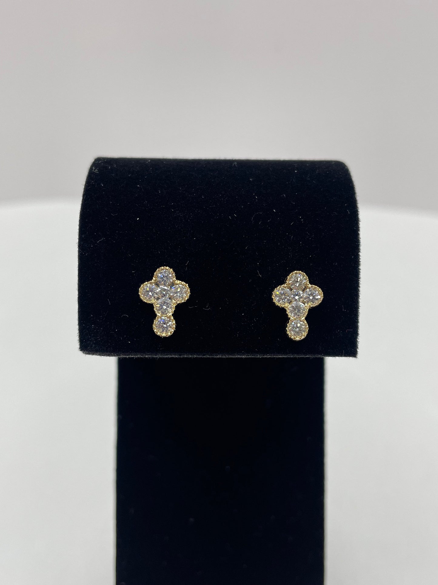 14k Yellow Gold Floral Cross Diamond Earrings