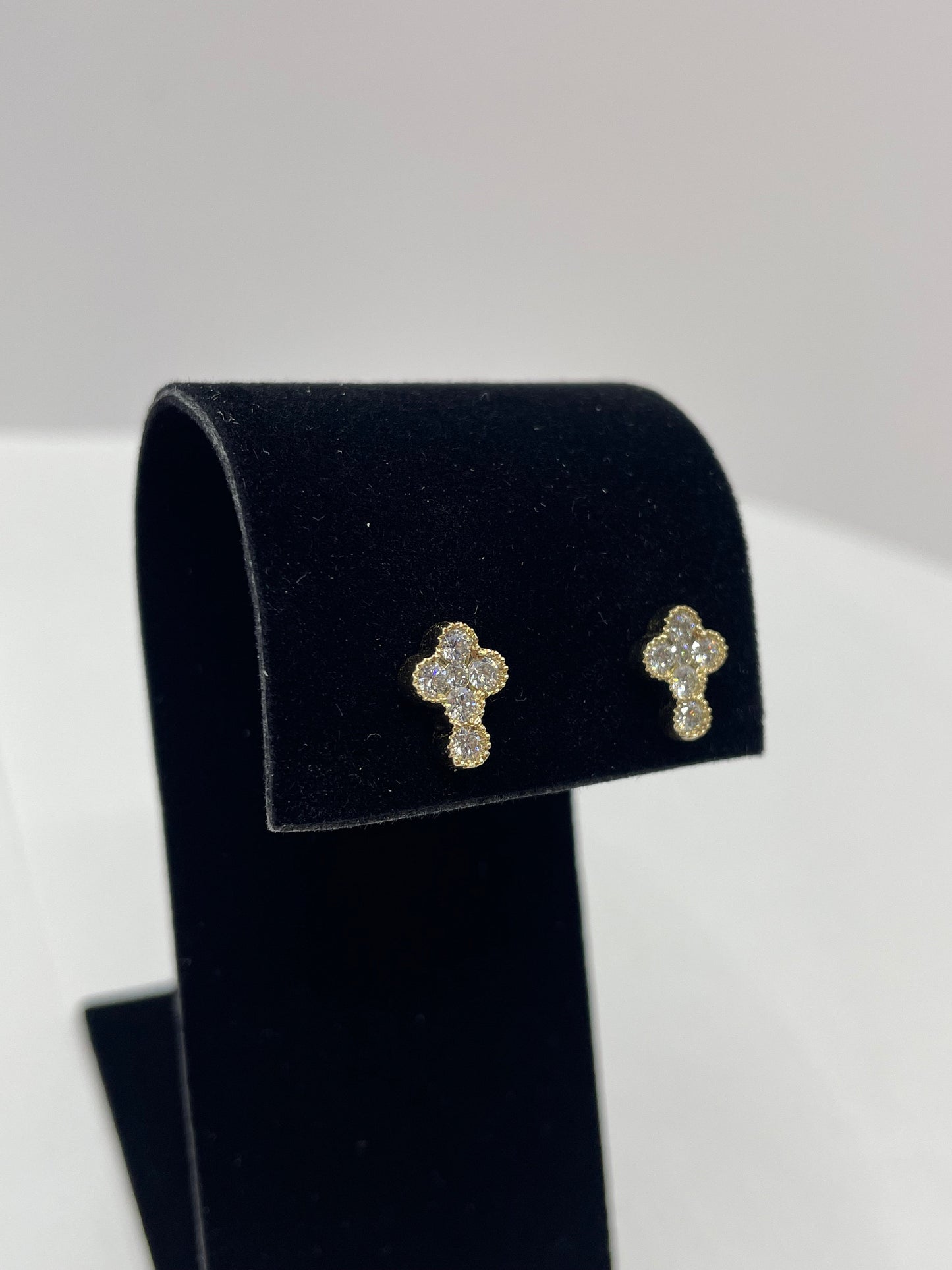 14k Yellow Gold Floral Cross Diamond Earrings