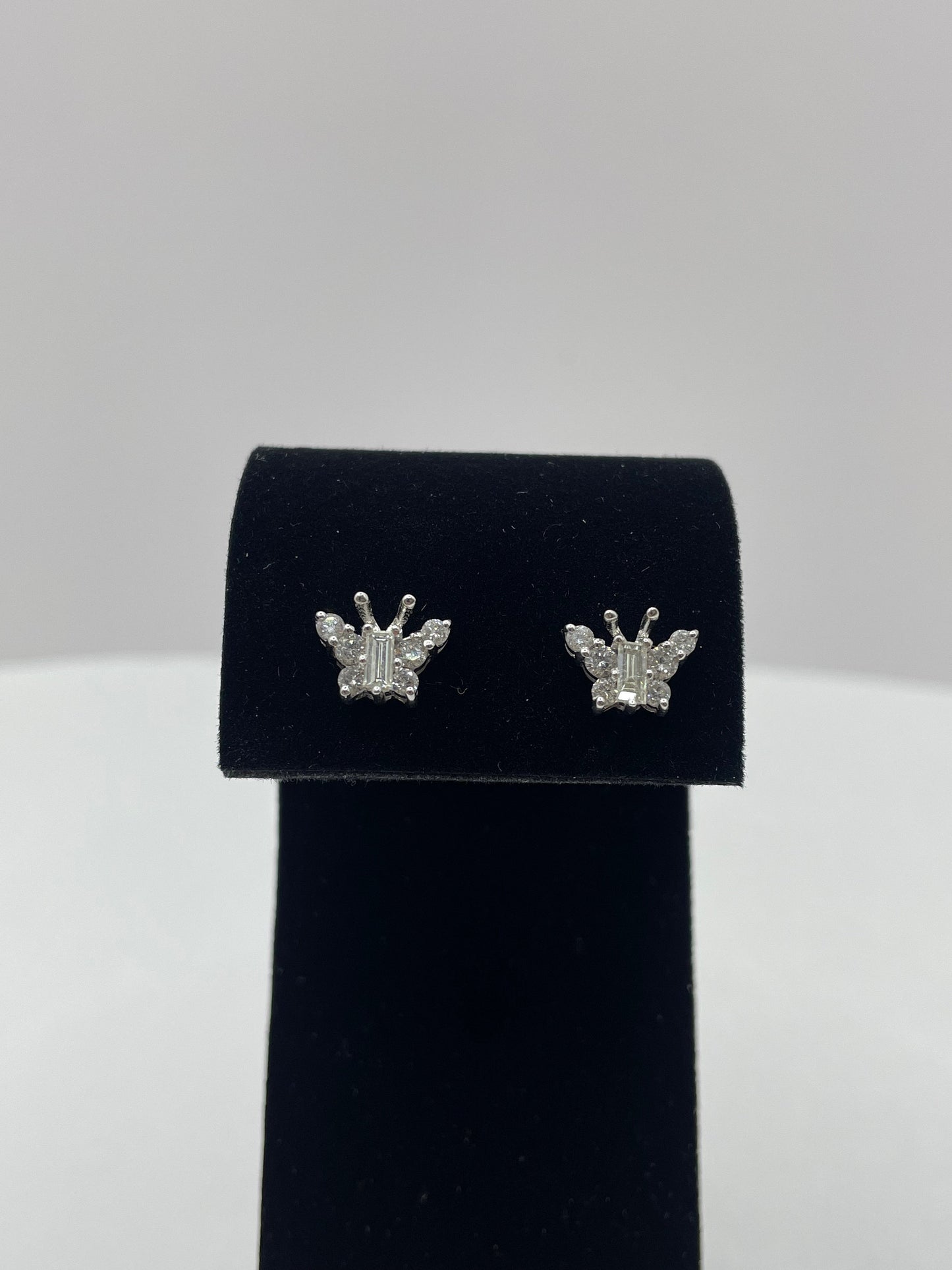 14k White Gold Large Butterfly Diamond Earrings