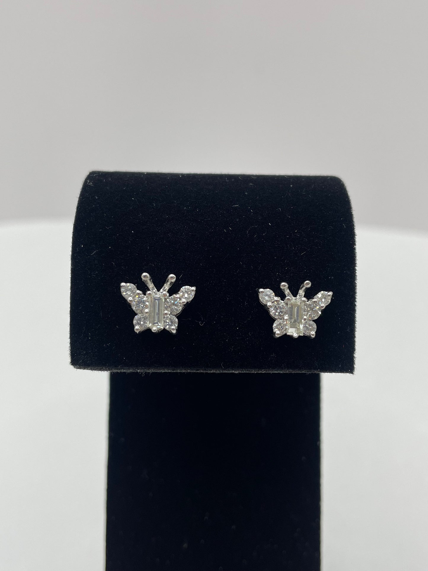 14k White Gold Large Butterfly Diamond Earrings