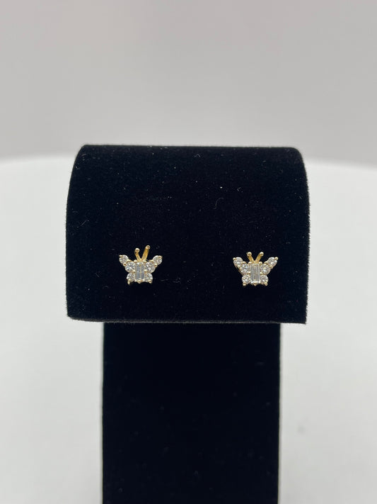 14k Yellow Gold Small Butterfly Diamond Earrings