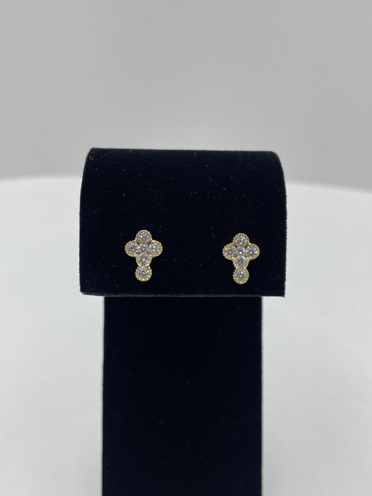 14k Yellow Gold Floral Cross Diamond Earrings