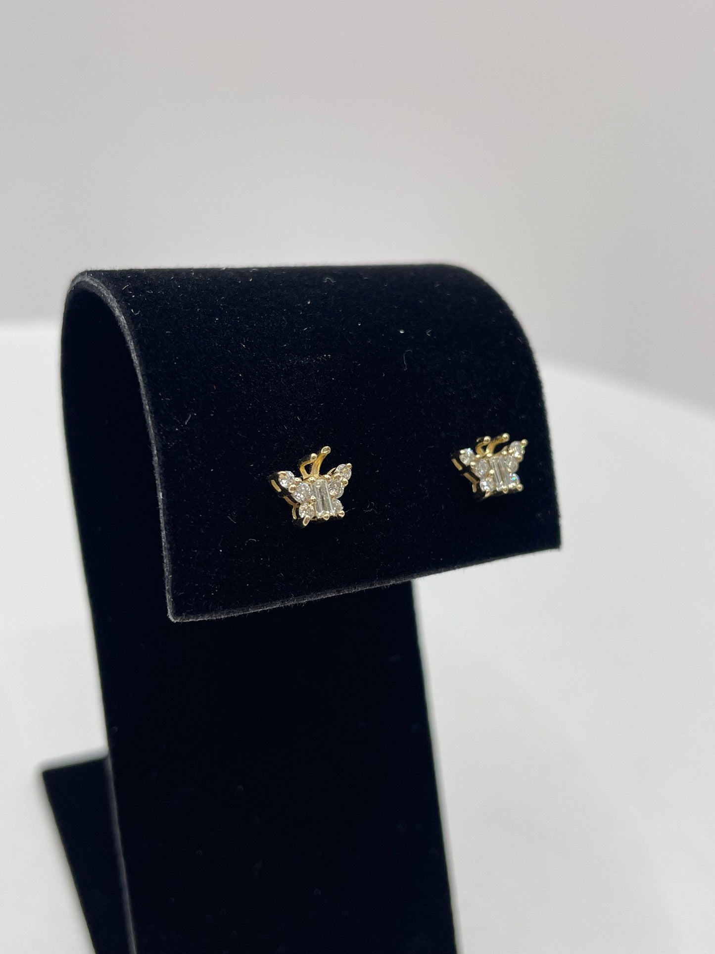 14k Yellow Gold Small Butterfly Diamond Earrings