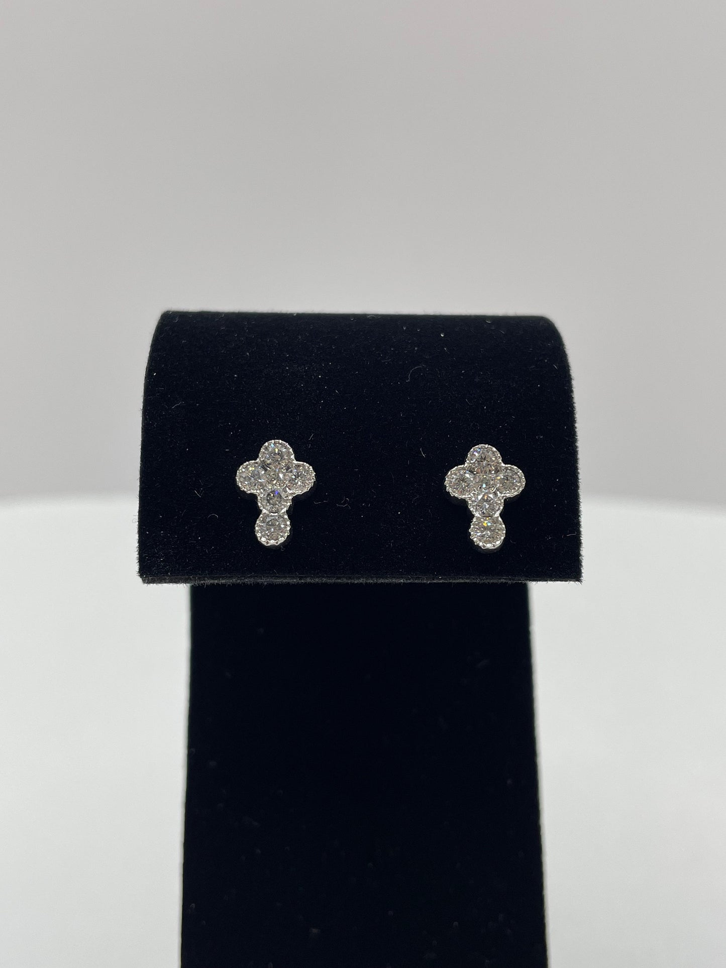 14k White Gold Floral Cross Diamond Earrings