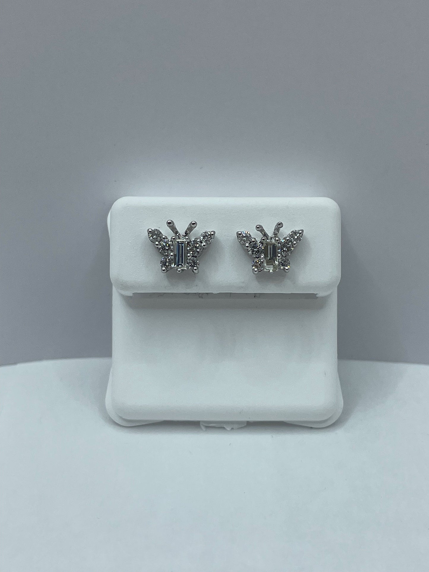 14k White Gold Large Butterfly Diamond Earrings