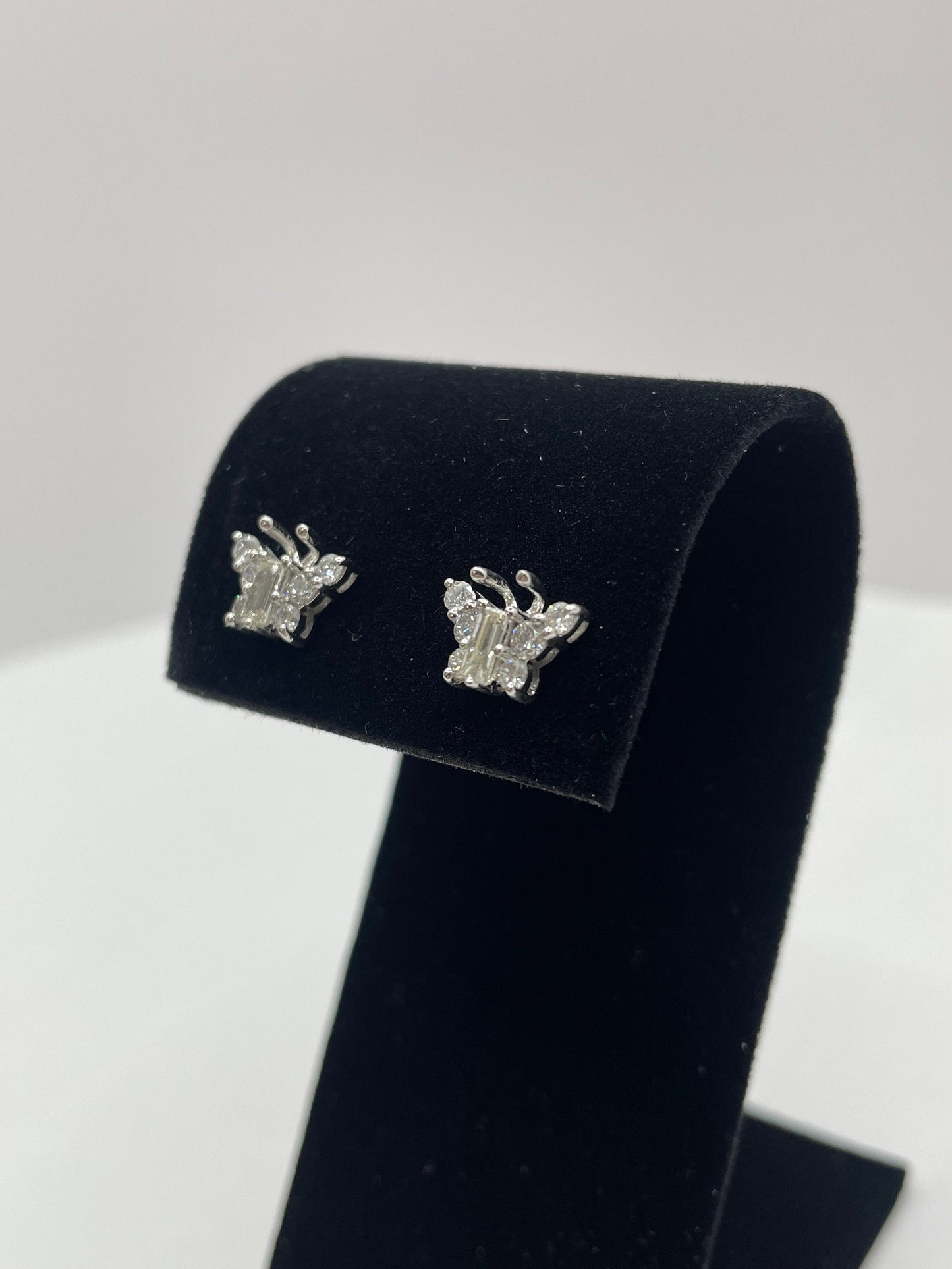 14k White Gold Large Butterfly Diamond Earrings