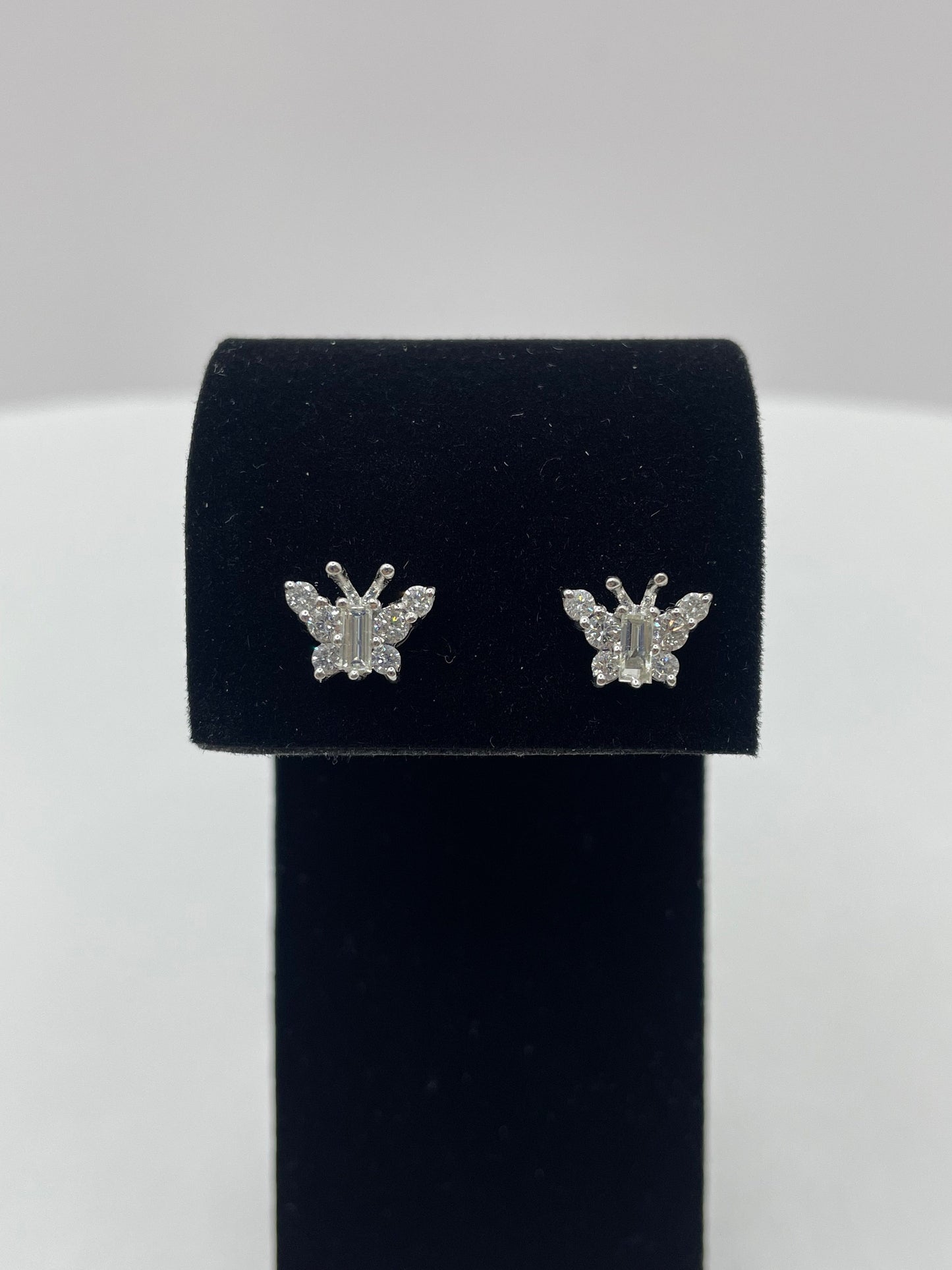 14k White Gold Large Butterfly Diamond Earrings