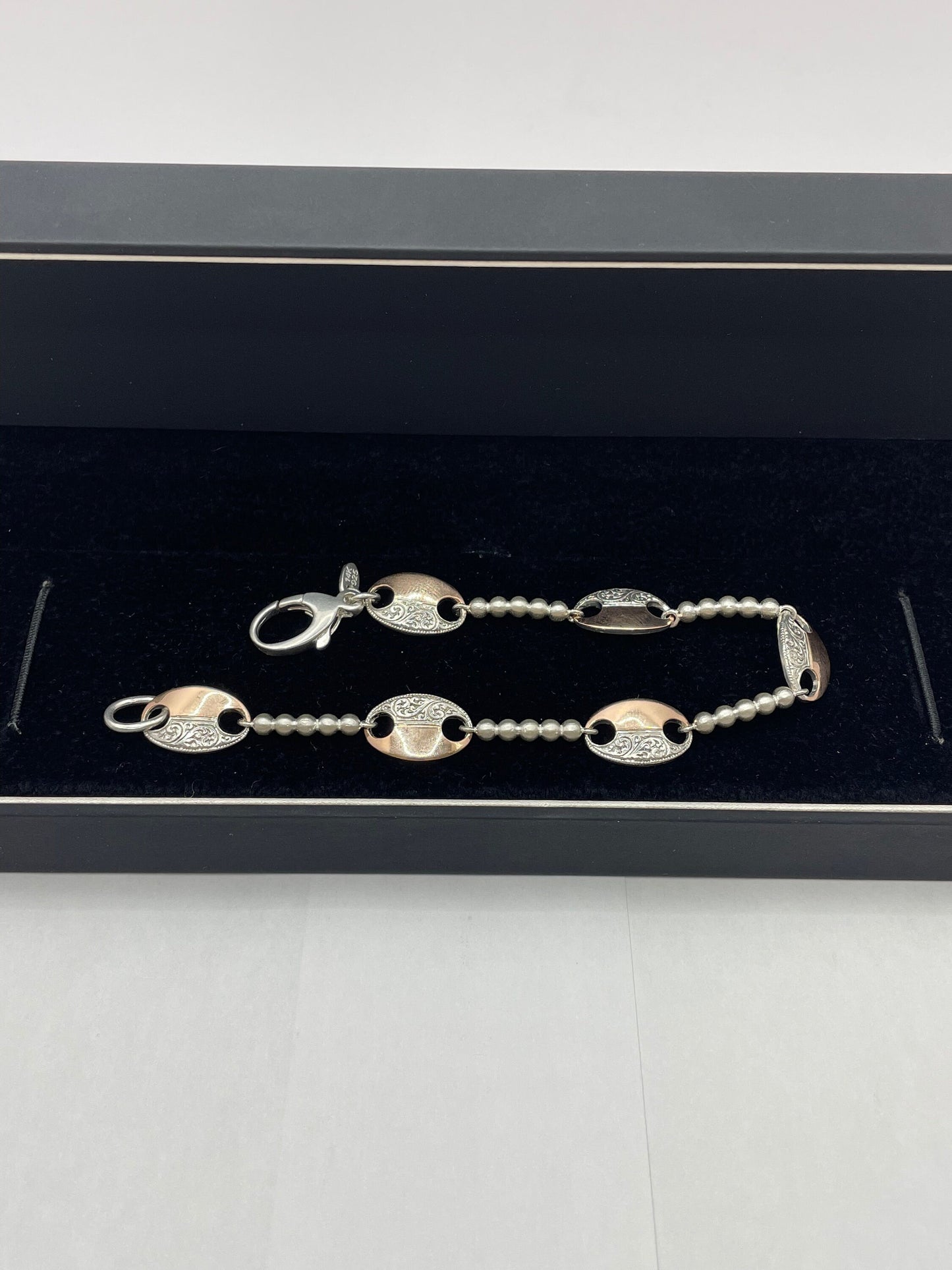 Two-Toned 14k Rose Gold and .925 Silver Mariner Link Bracelet 7.5 inch