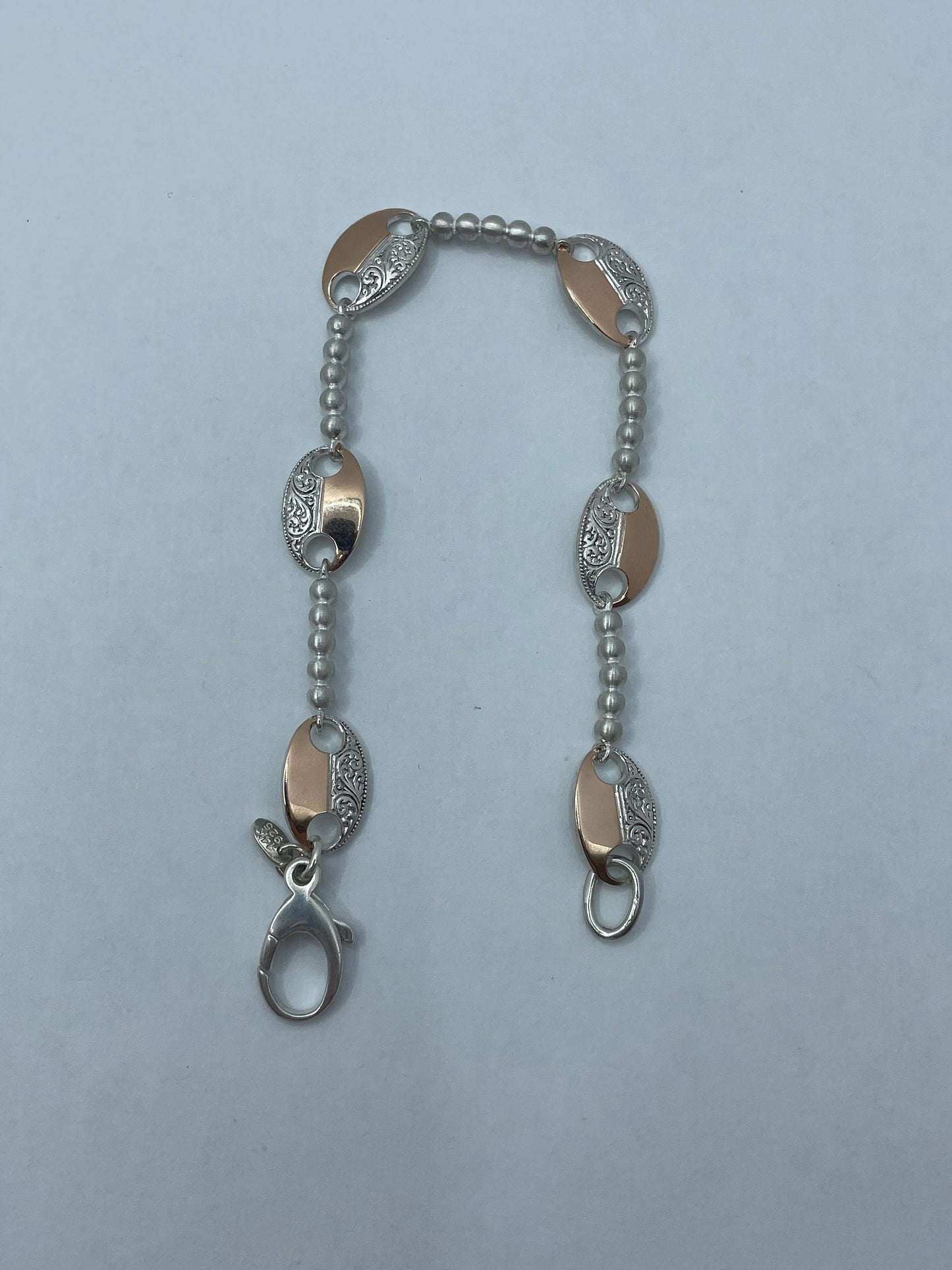 Two-Toned 14k Rose Gold and .925 Silver Mariner Link Bracelet 7.5 inch