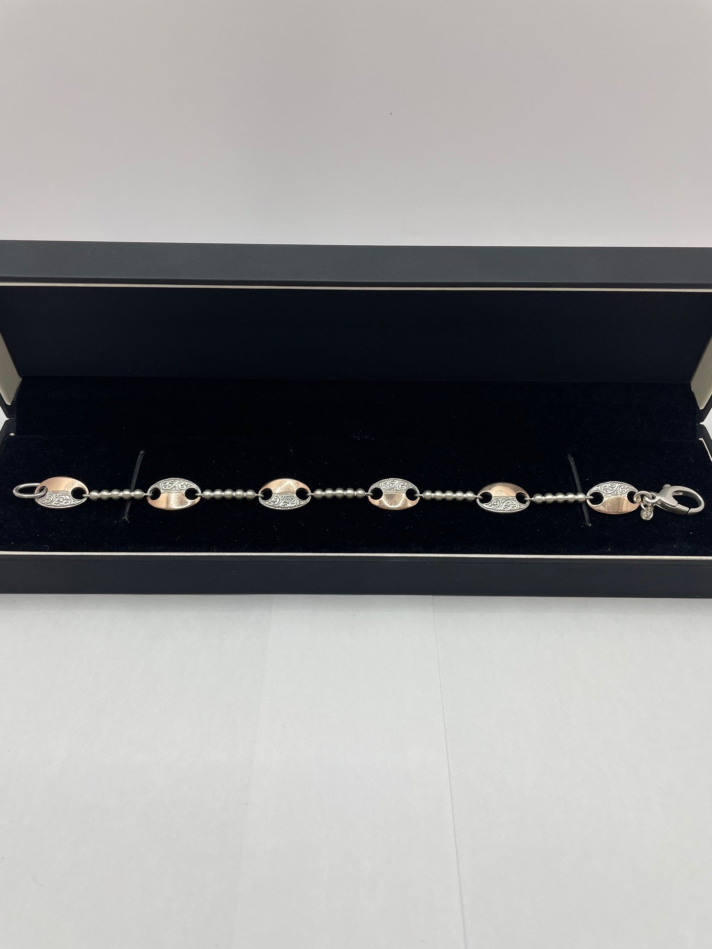 Two-Toned 14k Rose Gold and .925 Silver Mariner Link Bracelet 7.5 inch