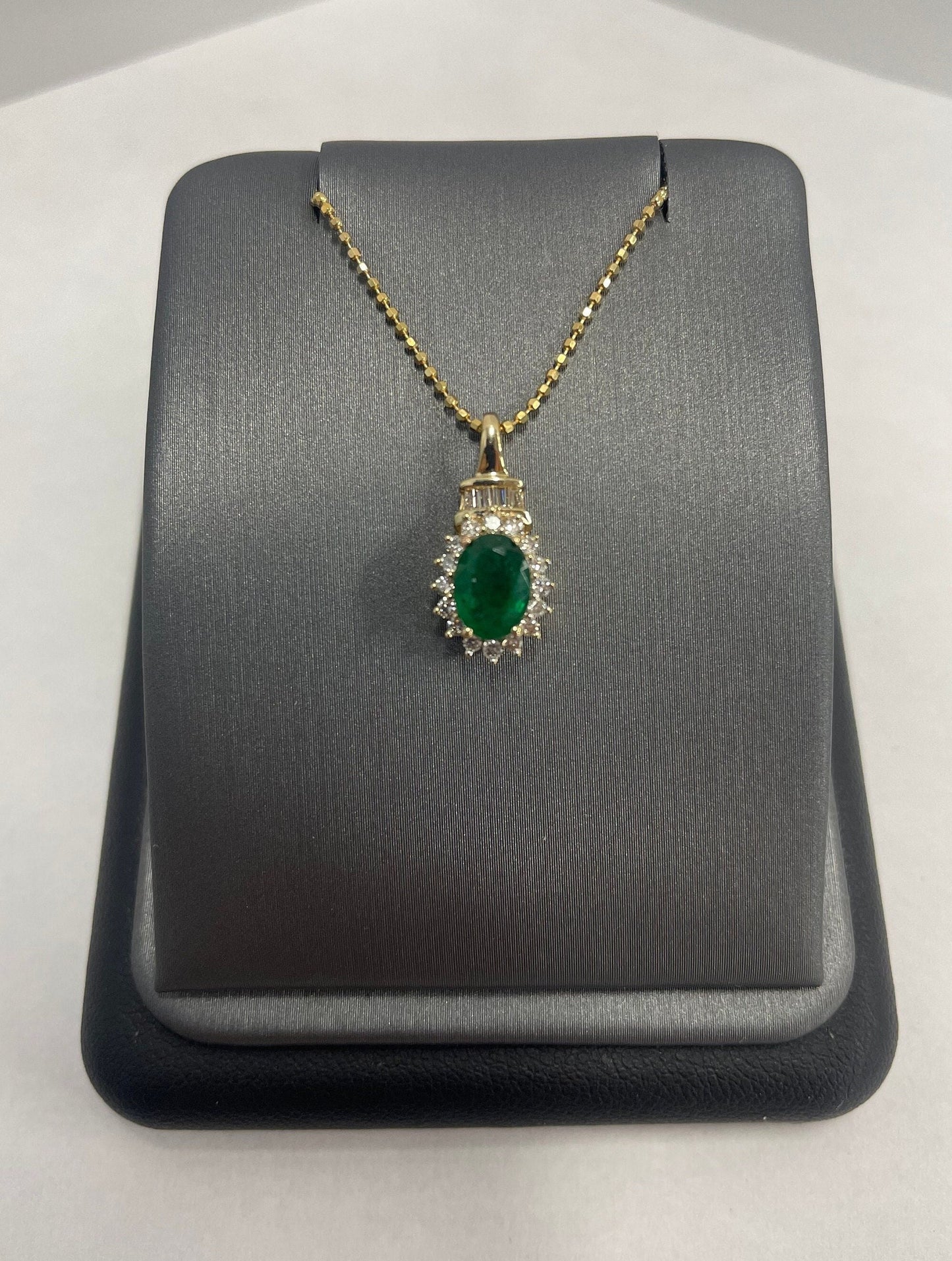 10k Yellow Gold Emerald Diamond Pendant