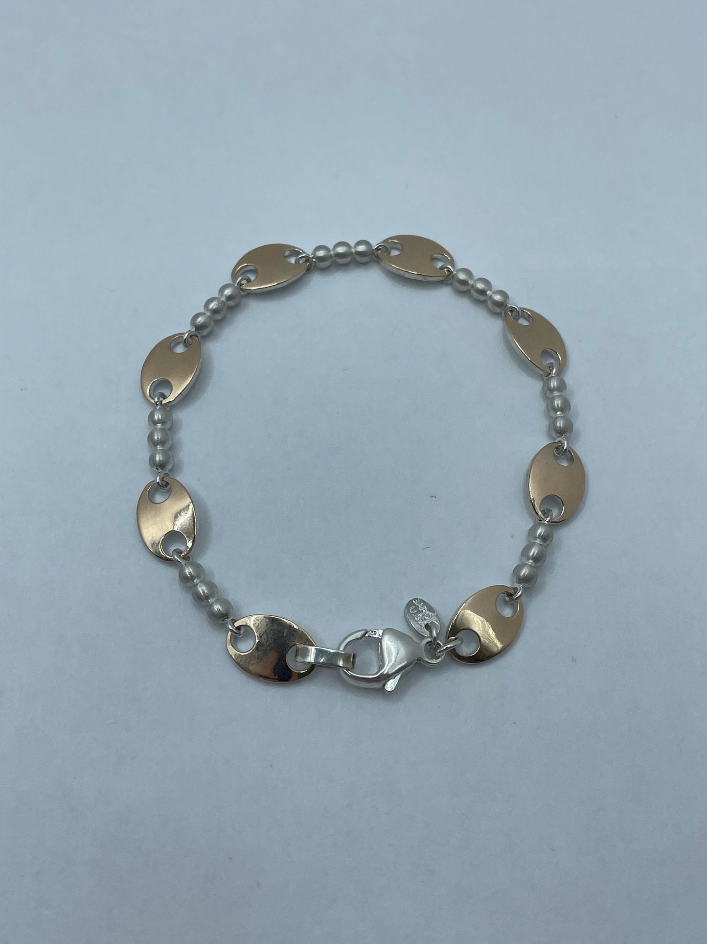 Two-Toned 14k Rose Gold and .925 Silver Mariner Link Small Bracelet 7 inch