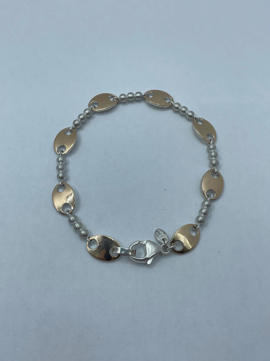 Two-Toned 14k Rose Gold and .925 Silver Mariner Link Small Bracelet 7 inch