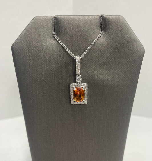 14k White Gold Citrine Diamond Pendant