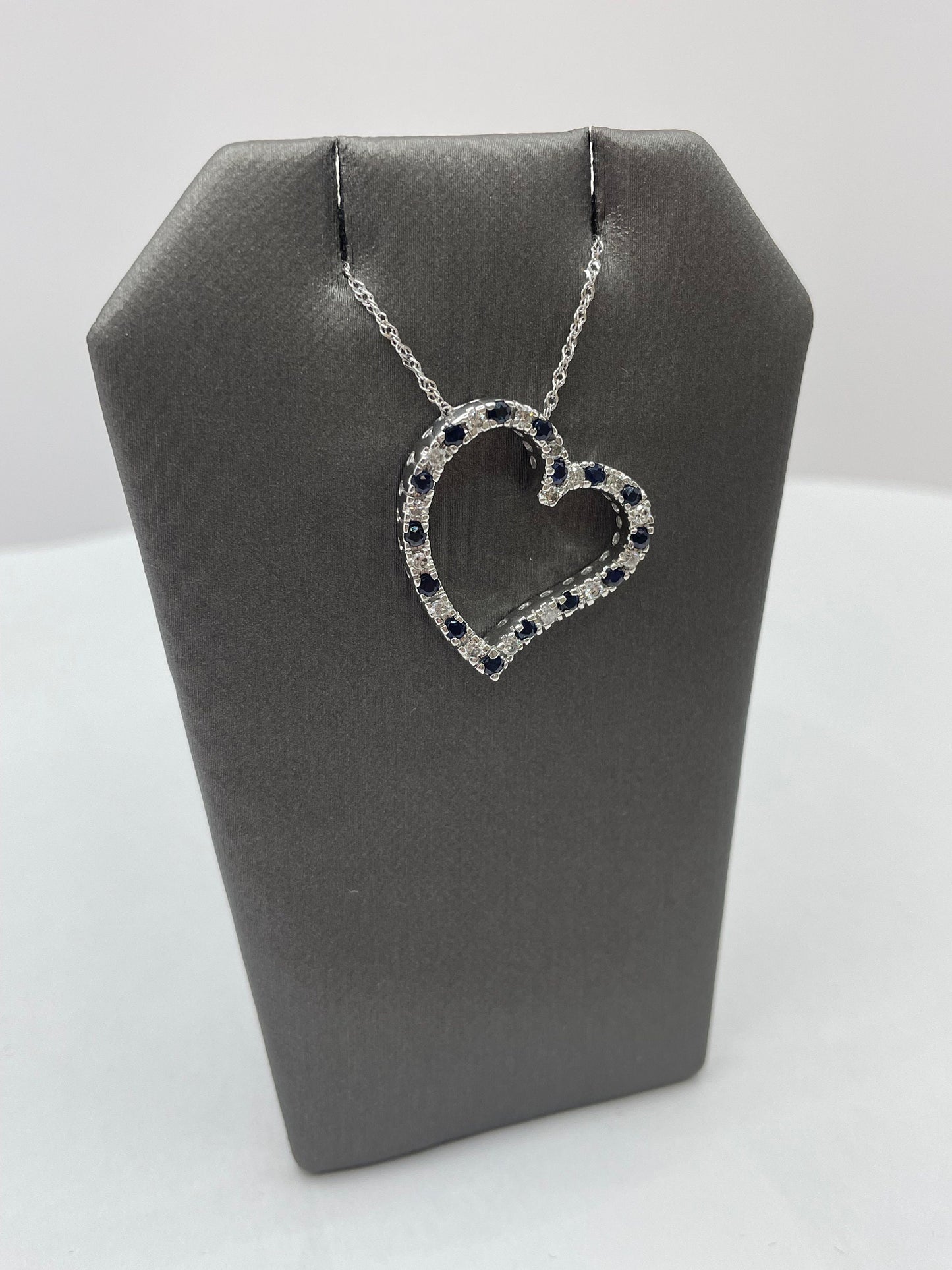 14k White Gold Sapphire - Diamond Heart Pendant