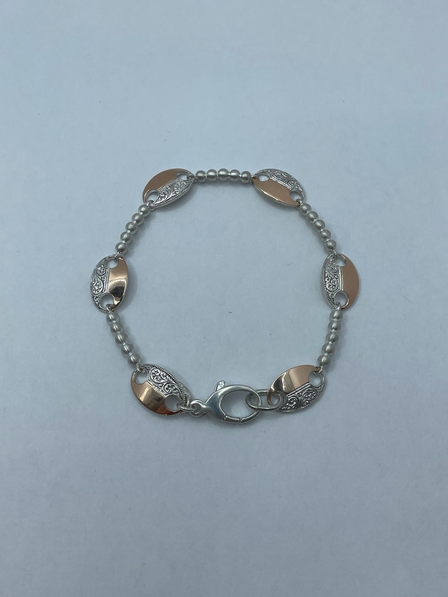 Two-Toned 14k Rose Gold and .925 Silver Mariner Link Bracelet 7.5 inch