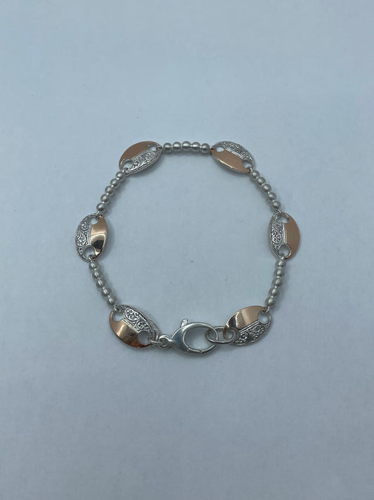 Two-Toned 14k Rose Gold and .925 Silver Mariner Link Bracelet 7.5 inch