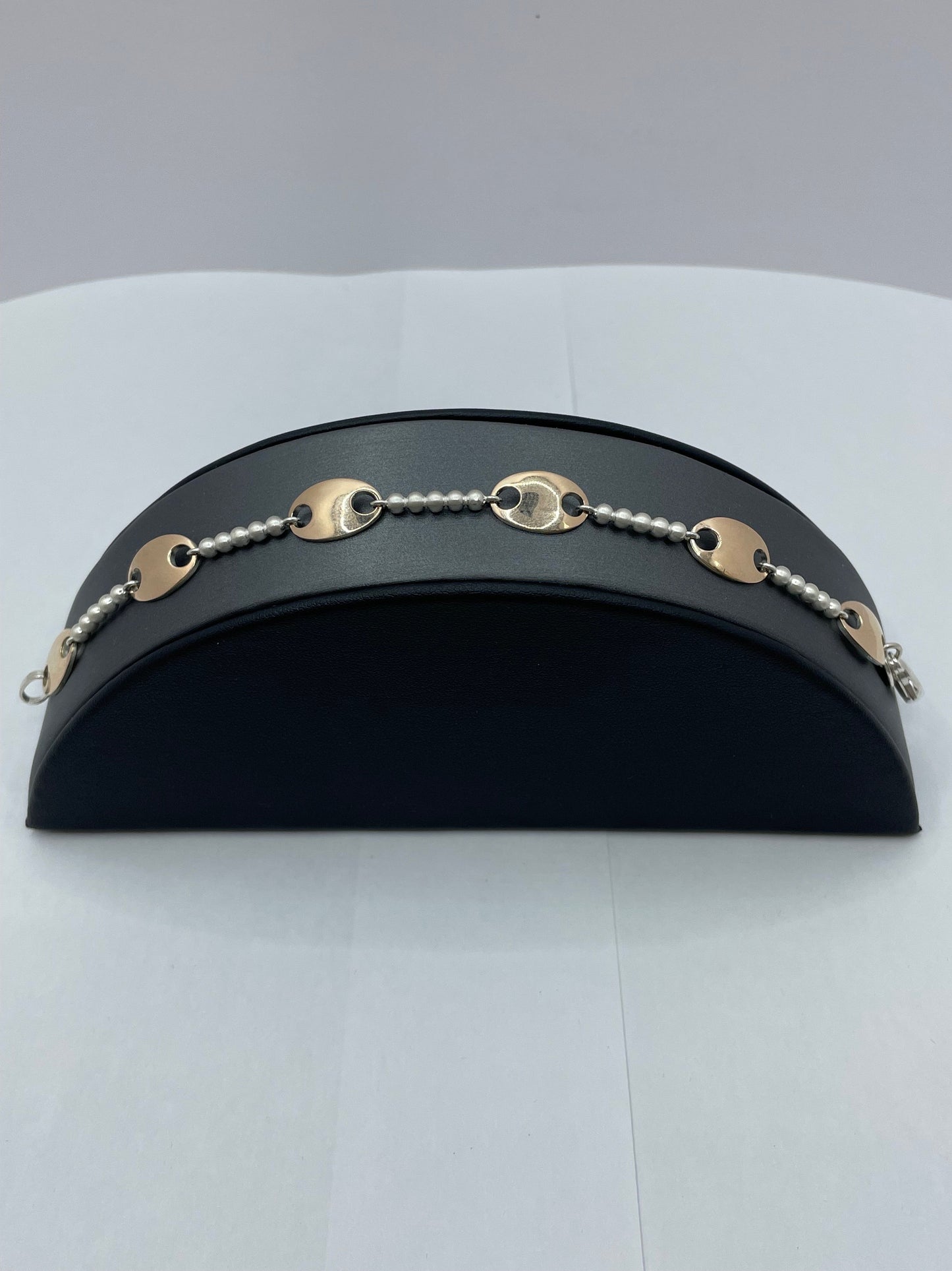 Two-Tone 14k Rose Gold and .925 Silver Mariner Link Bracelet 7.5 inch
