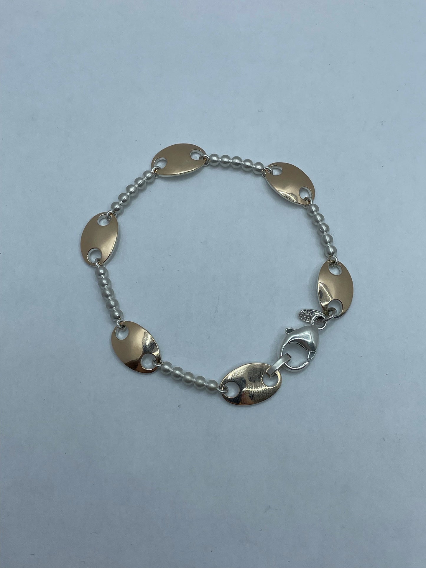 Two-Tone 14k Rose Gold and .925 Silver Mariner Link Bracelet 7.5 inch