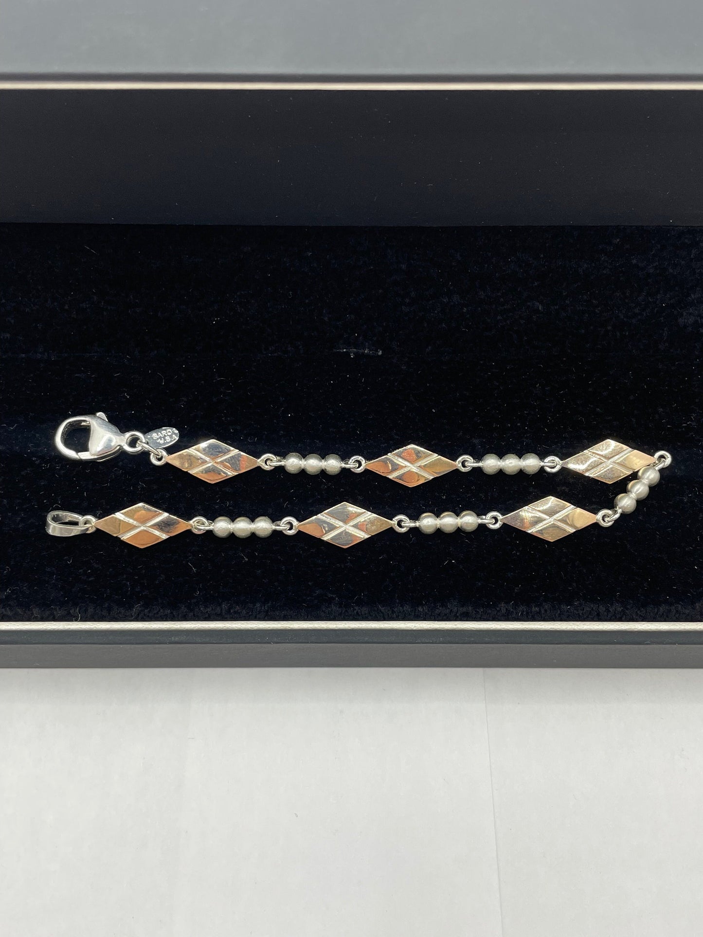 Two-Toned 10k Rose Gold and .925 Silver Rhombus Design Bracelet 7 inch