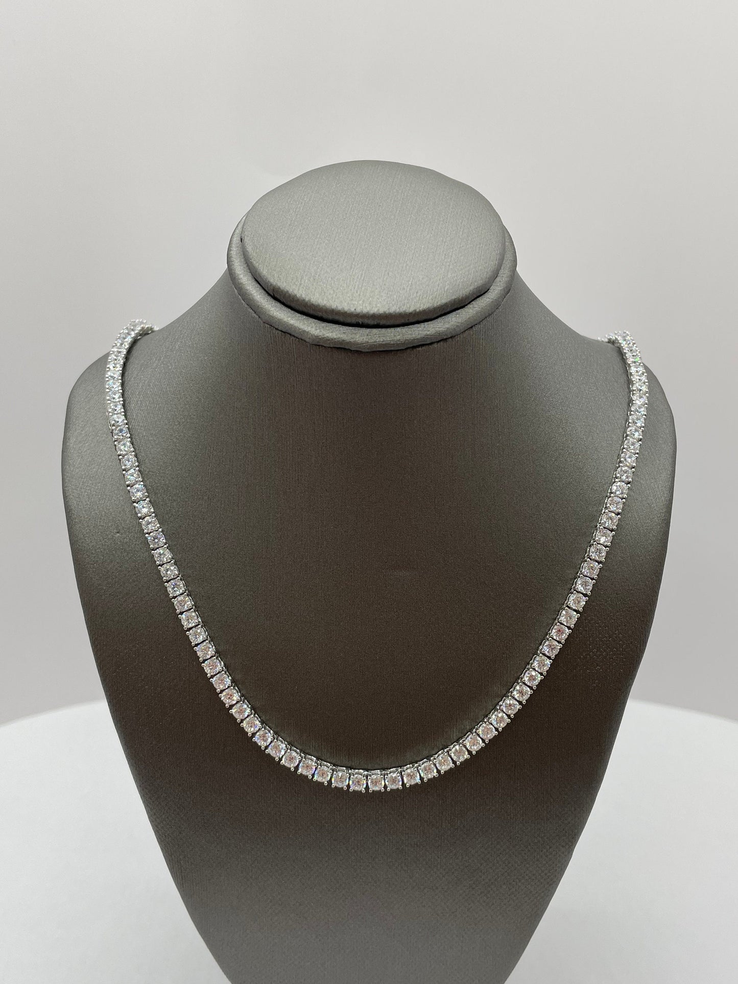 Cubic Zirconia Tennis Chain Necklace .925 Silver 18 inch