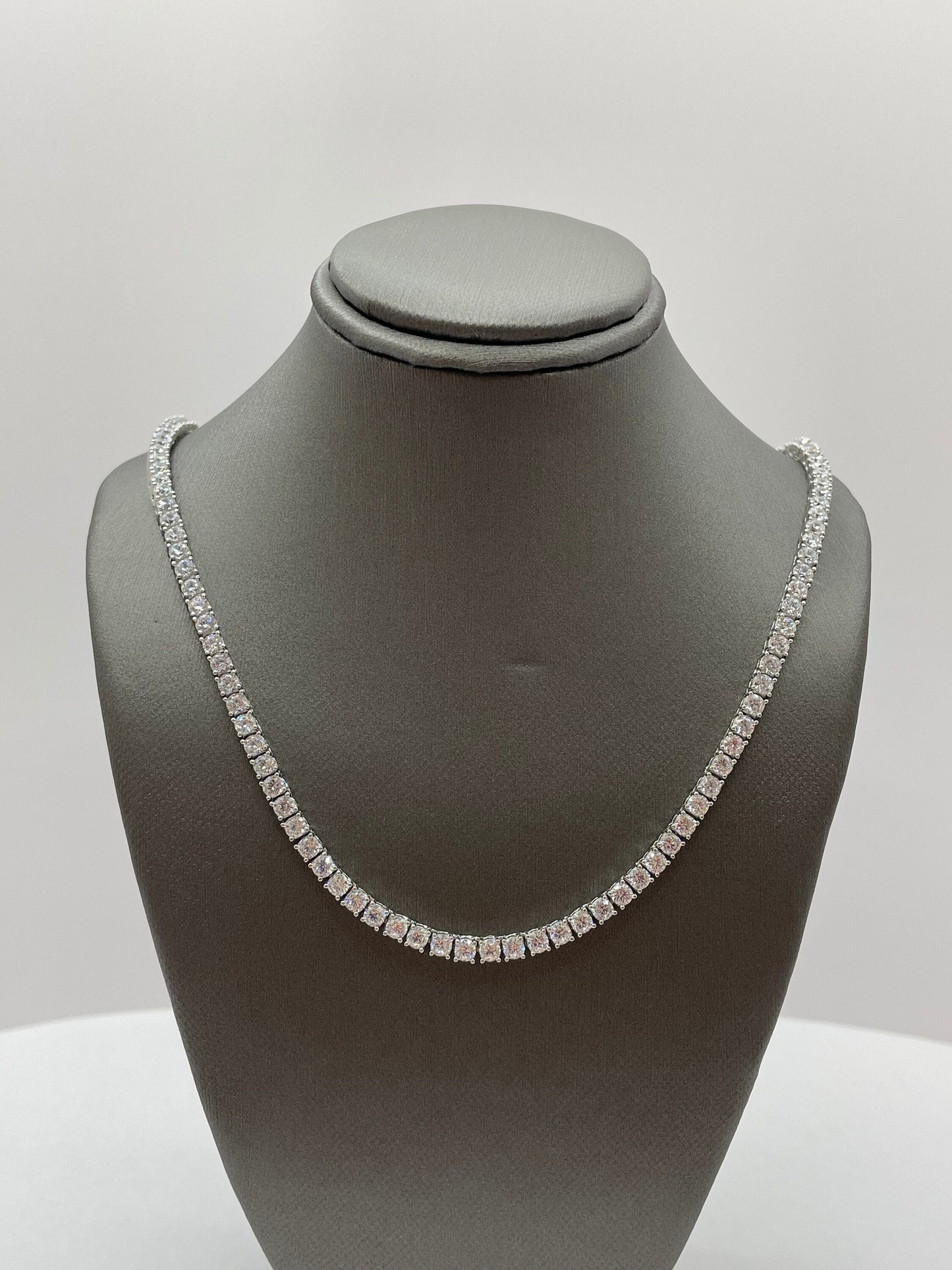 Cubic Zirconia Tennis Chain Necklace .925 Silver 18 inch