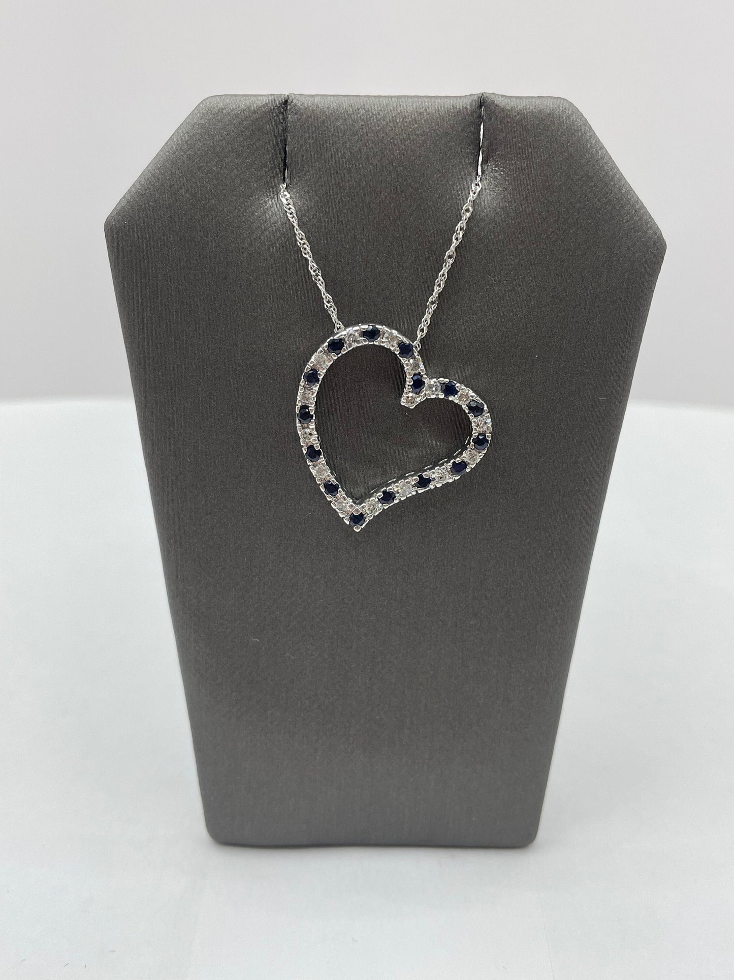 14k White Gold Sapphire - Diamond Heart Pendant