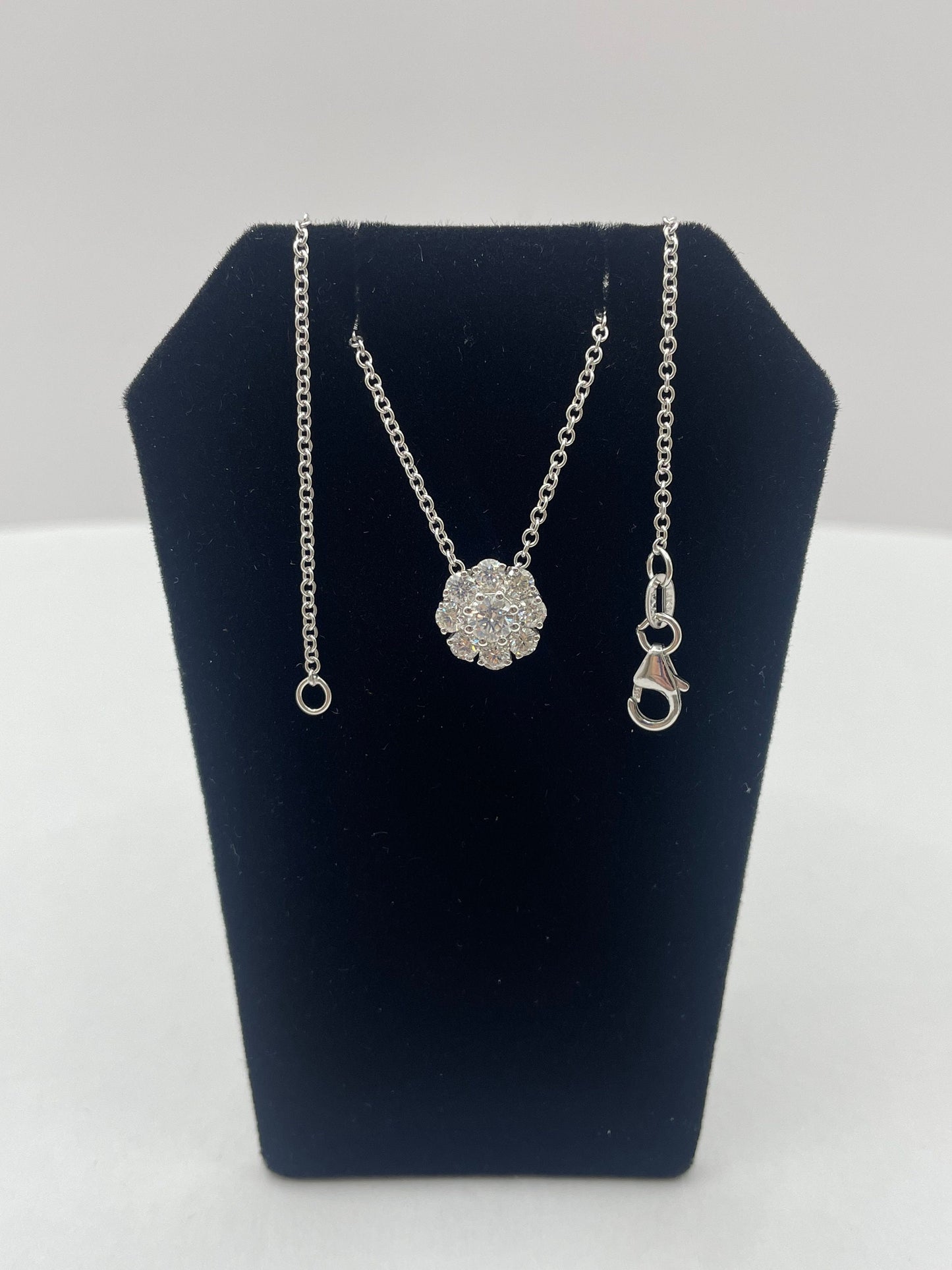 14k White Gold Floral Flower Diamond Pendant