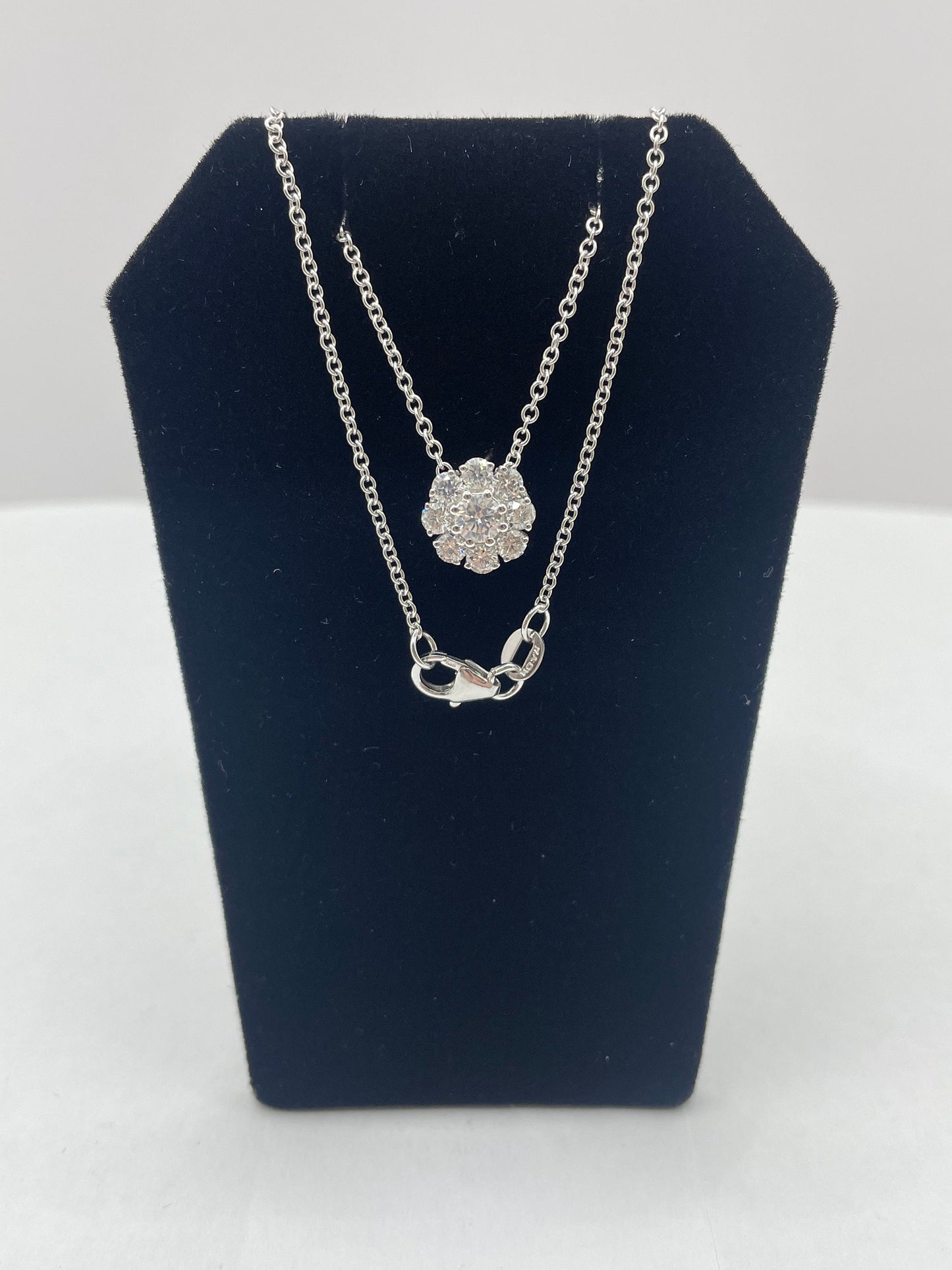 14k White Gold Floral Flower Diamond Pendant