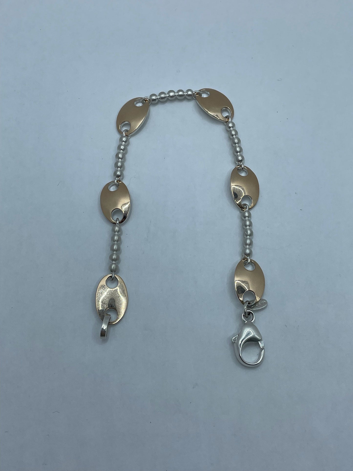 Two-Tone 14k Rose Gold and .925 Silver Mariner Link Bracelet 7.5 inch