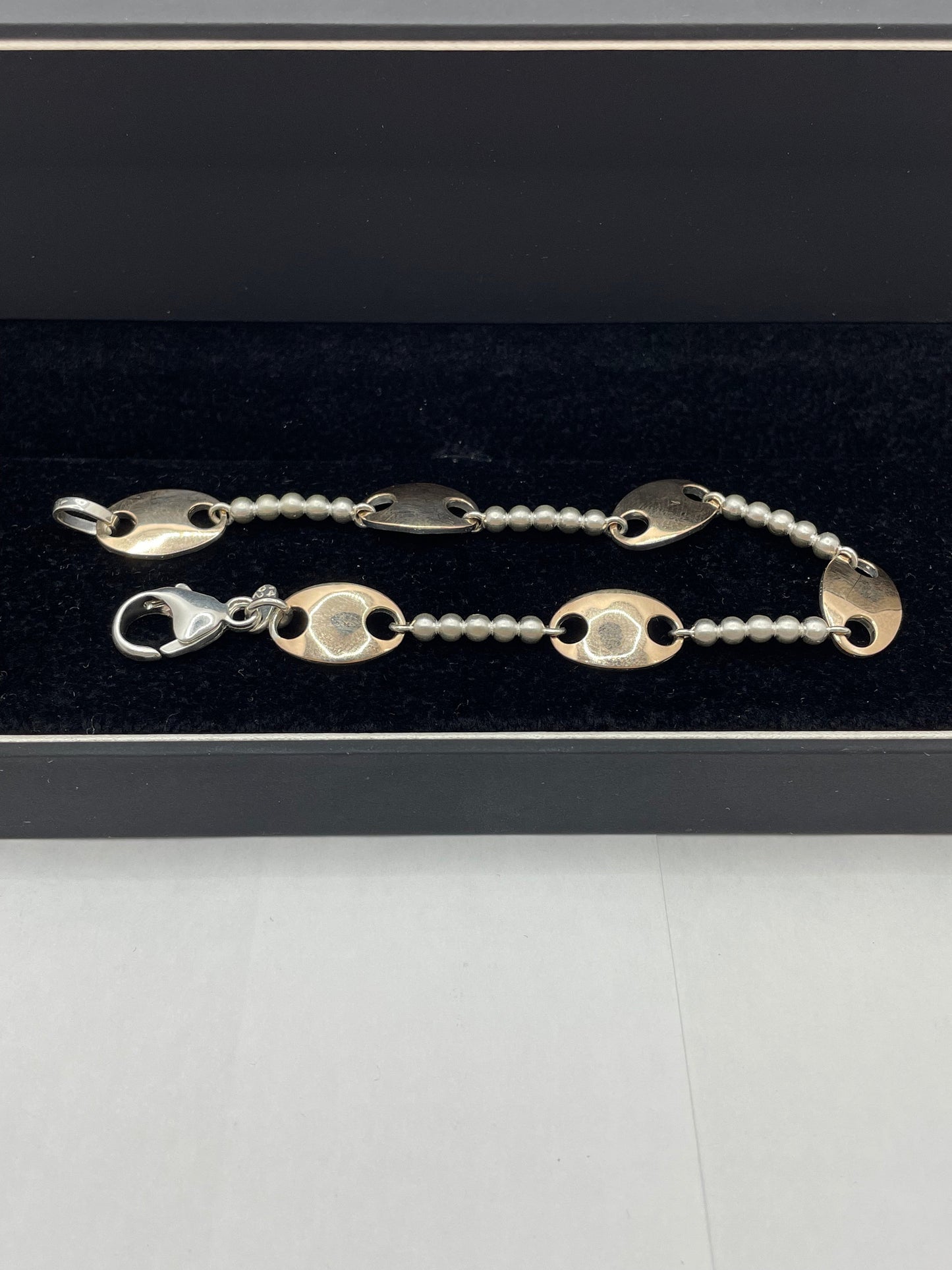 Two-Tone 14k Rose Gold and .925 Silver Mariner Link Bracelet 7.5 inch
