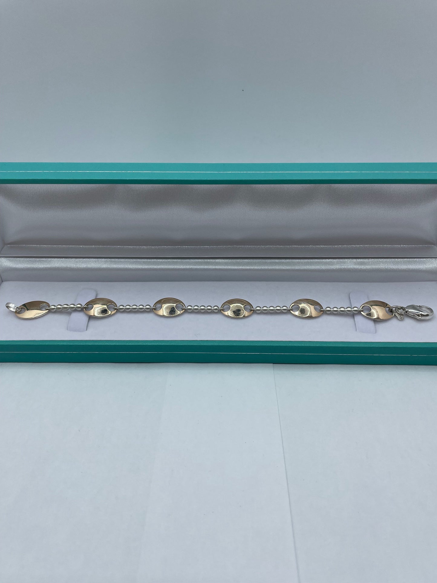 Two-Tone 14k Rose Gold and .925 Silver Mariner Link Bracelet 7.5 inch