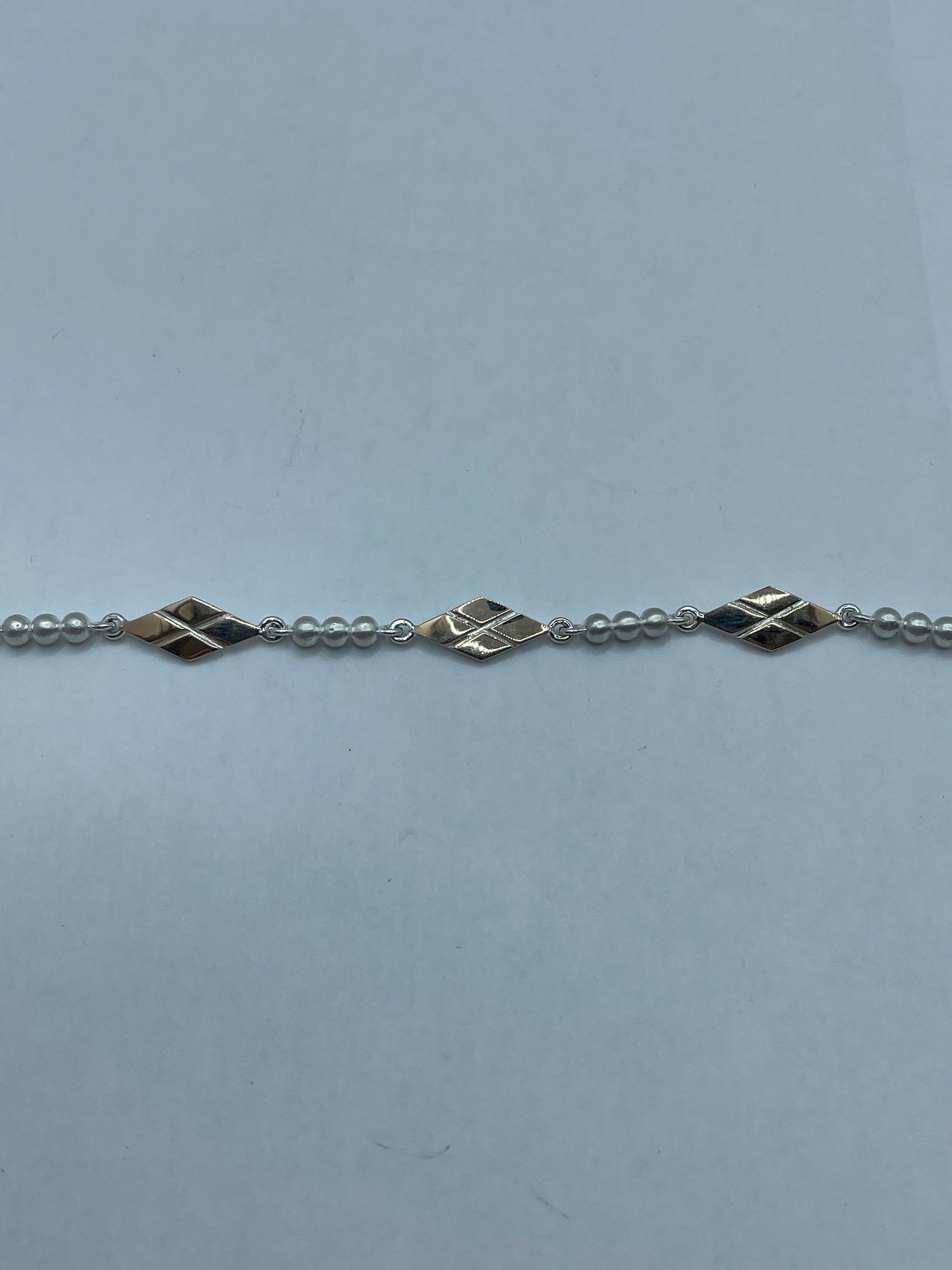 Two-Toned 10k Rose Gold and .925 Silver Rhombus Design Bracelet 7 inch